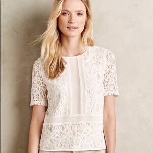 Anthropologie Sunday in Brooklyn Ellis White Cream Lace Blouse M